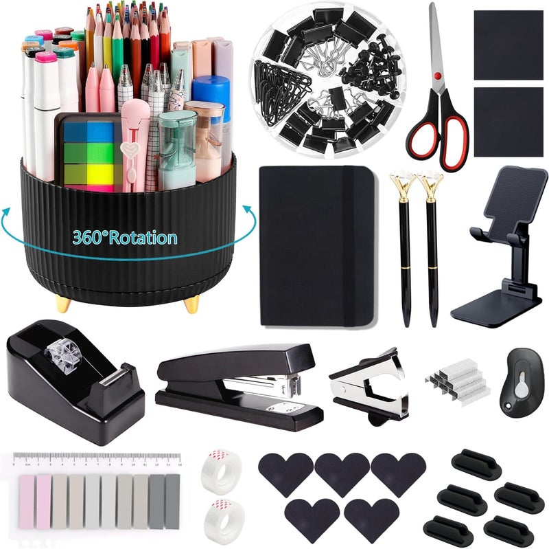 suniya Office Supplies,Desk Accessories,with Stapler, Tape Dispenser,Desk Organizer,Folding Phone Holder,Pen,Journal Notebook,Scissor,Staple Remover,Staples,Clear Tape,Sticky Notes,Paper Clips,Bookmark,Ect - Image 1
